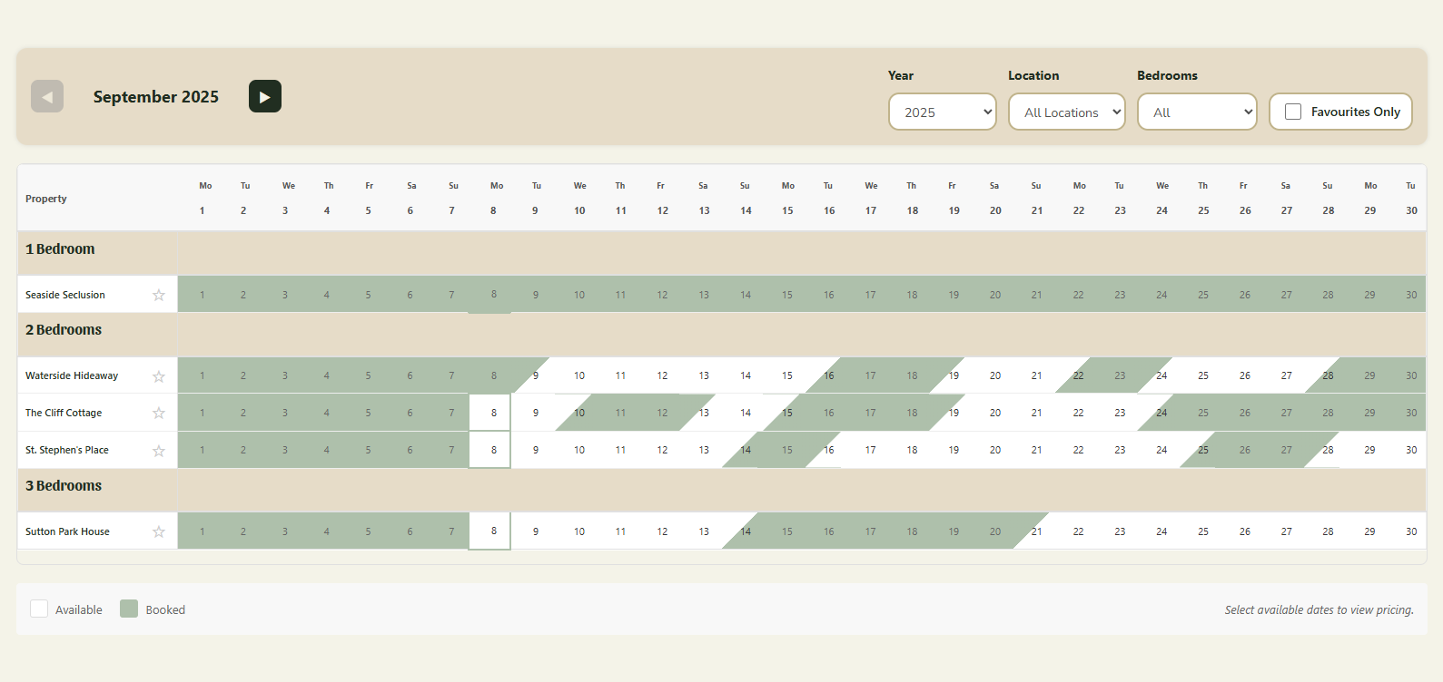 Availability calendar page