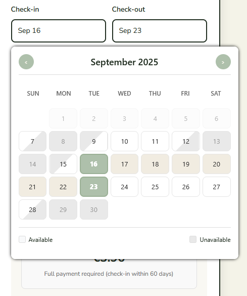 Listing-page availability calendar